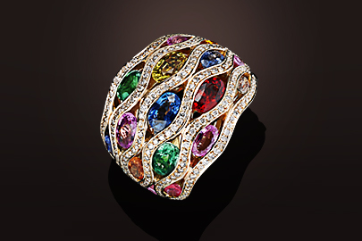 Flamme Bague OR saphirs multicolores