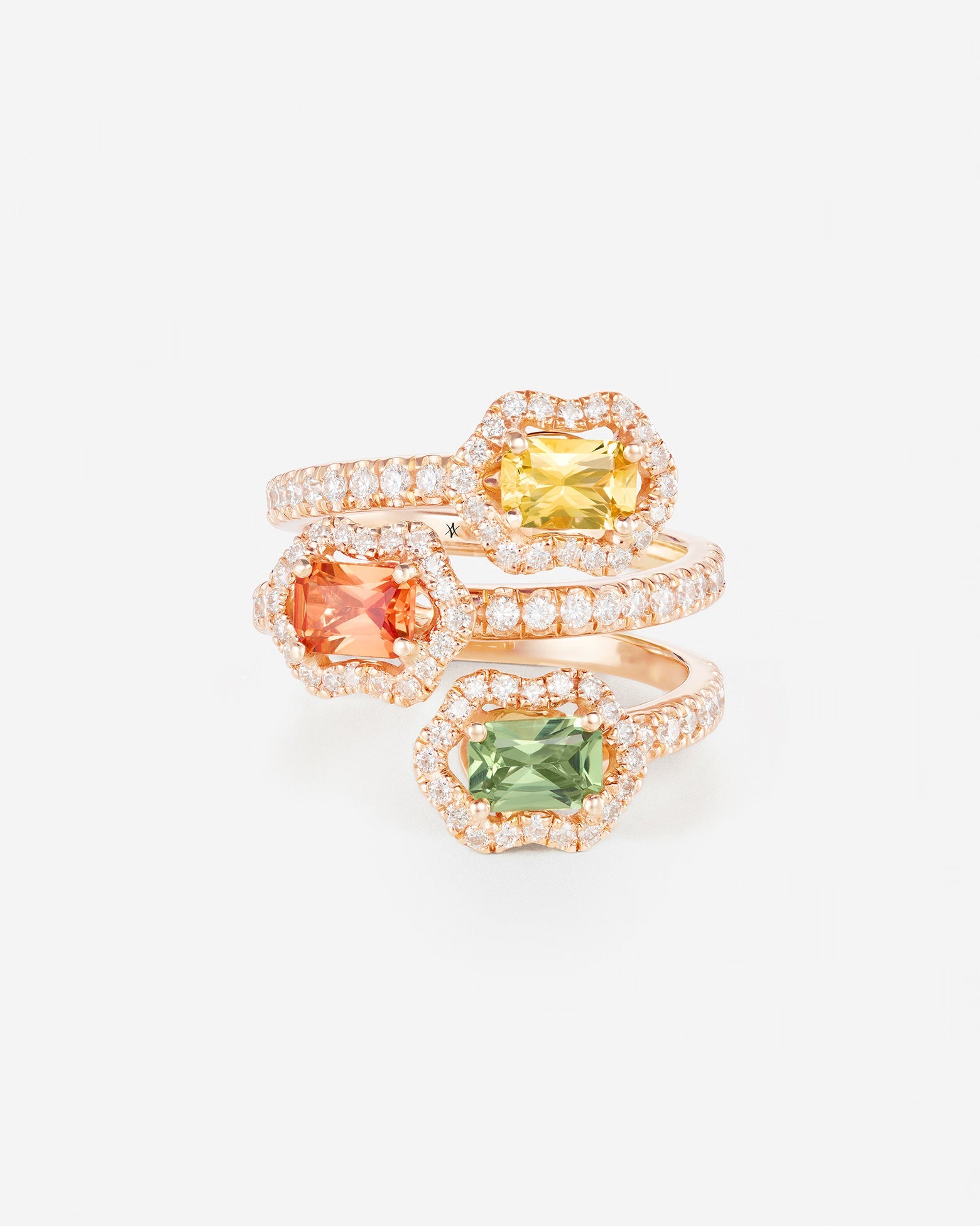 Saphirs jaune, orange et vert | Or rose 750 ‰