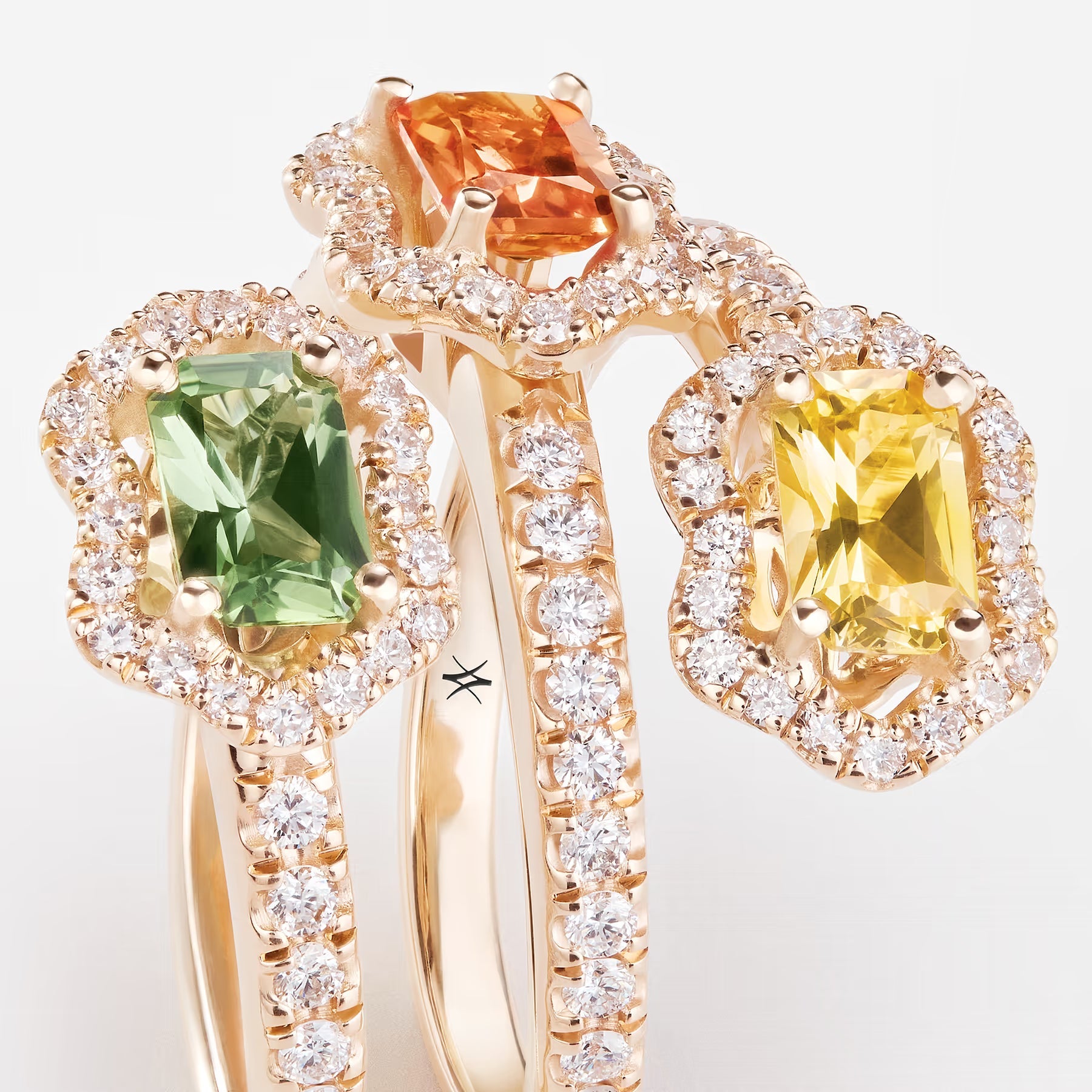 Saphirs jaune, orange et vert | Or rose 750 ‰