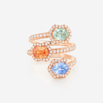 Saphires orange, vert et bleu ovales | Or rose 750 ‰