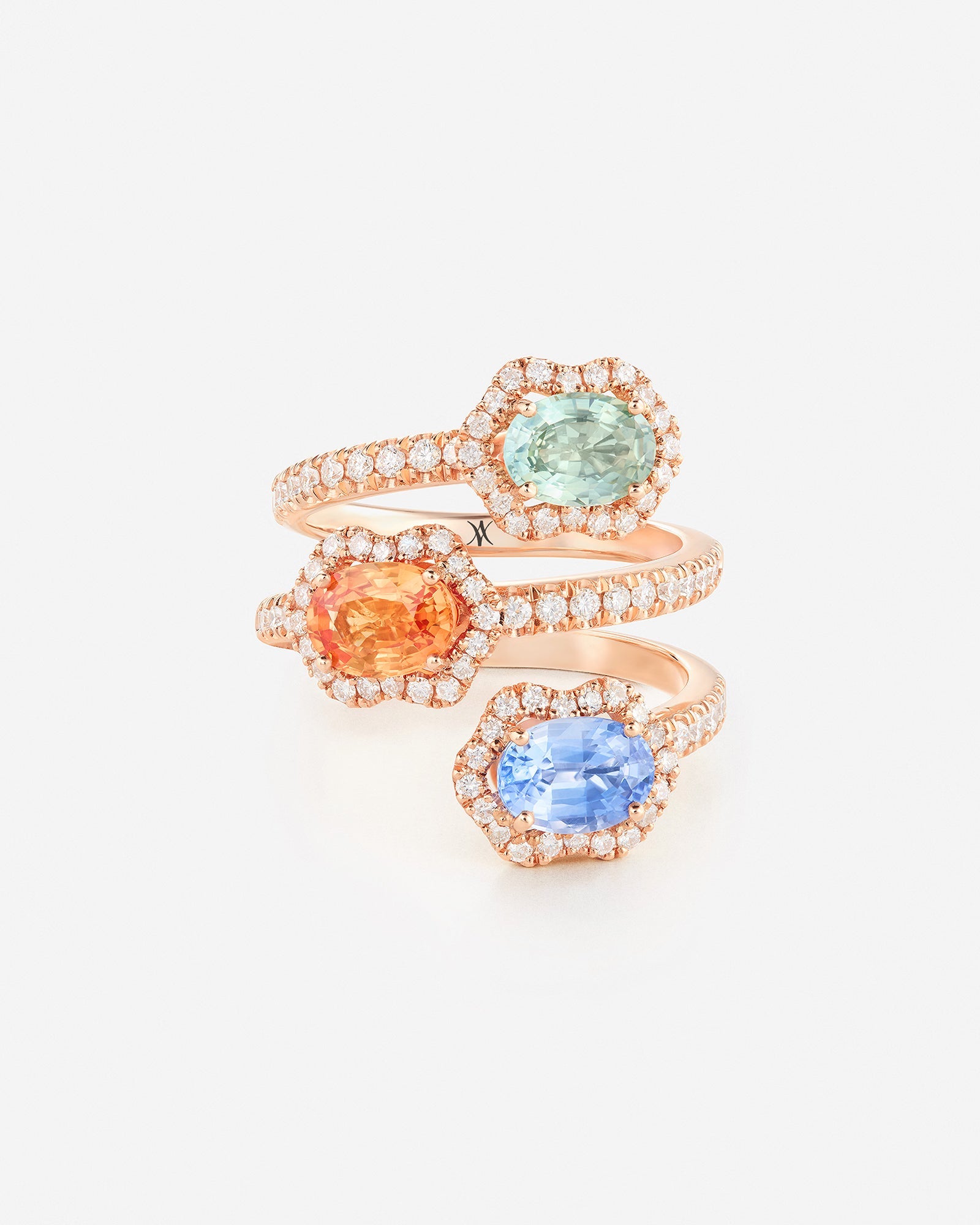 Saphires orange, vert et bleu ovales | Or rose 750 ‰