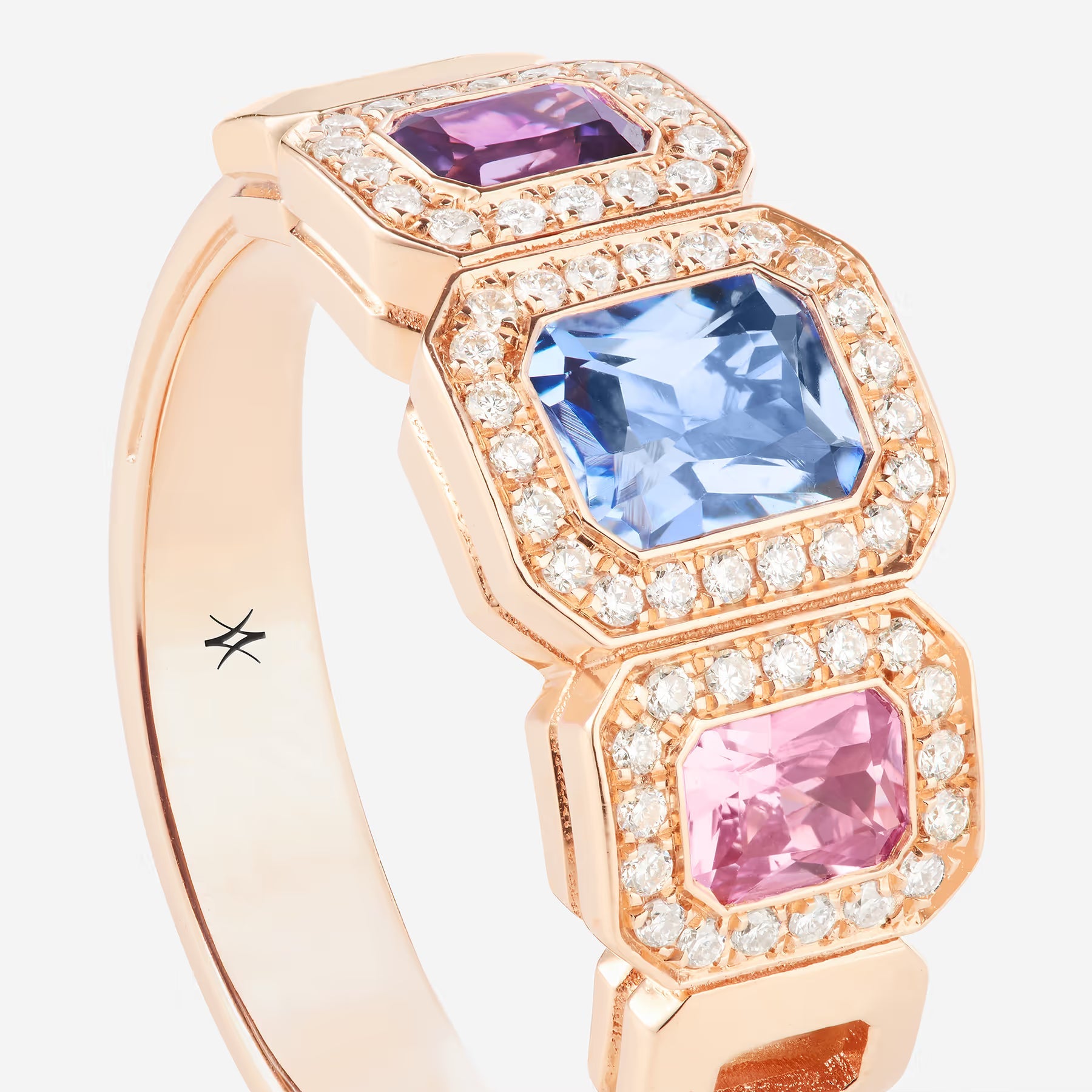 Saphirs bleu, rose et violet | Or rose 750 ‰