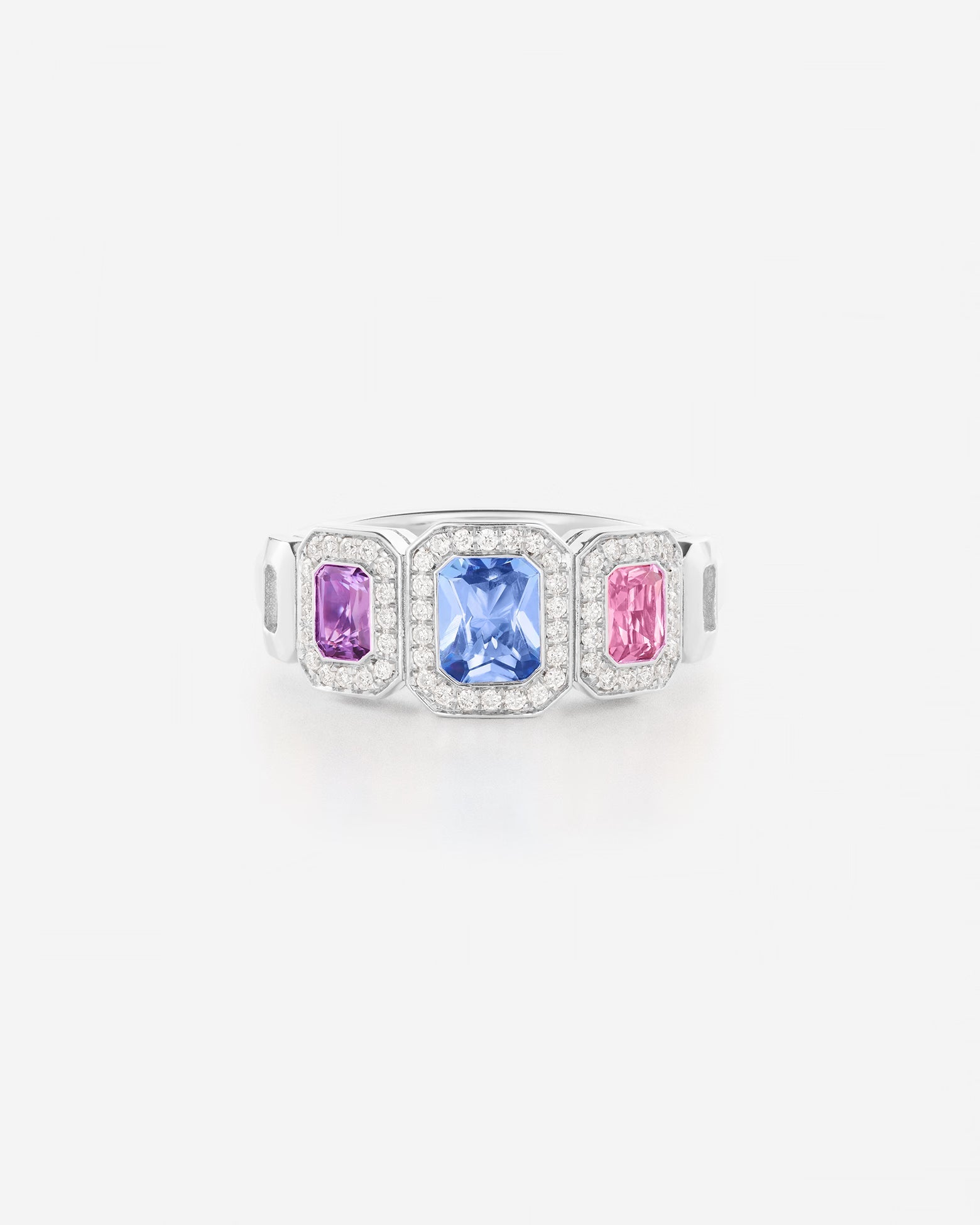 Saphirs bleu, rose et violet | Or blanc 750 ‰