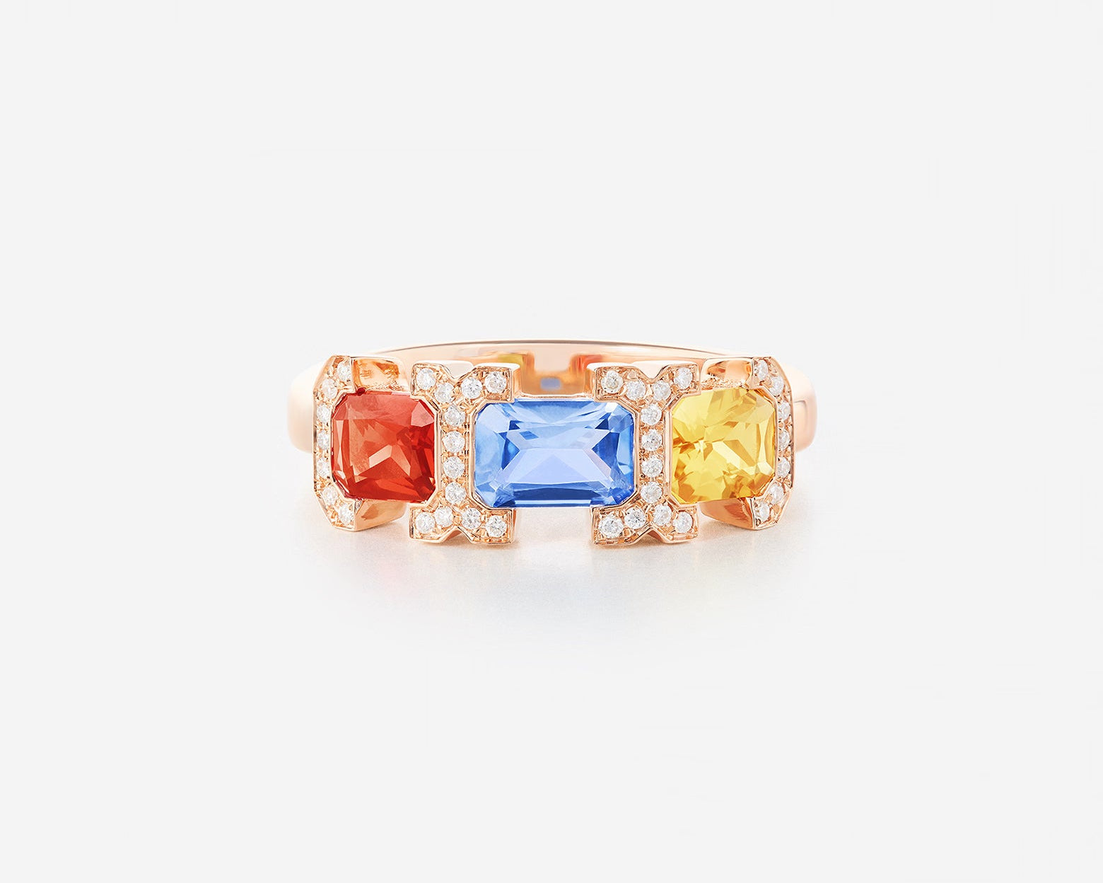 Saphirs bleu, orange et jaune | Or rose 750 ‰