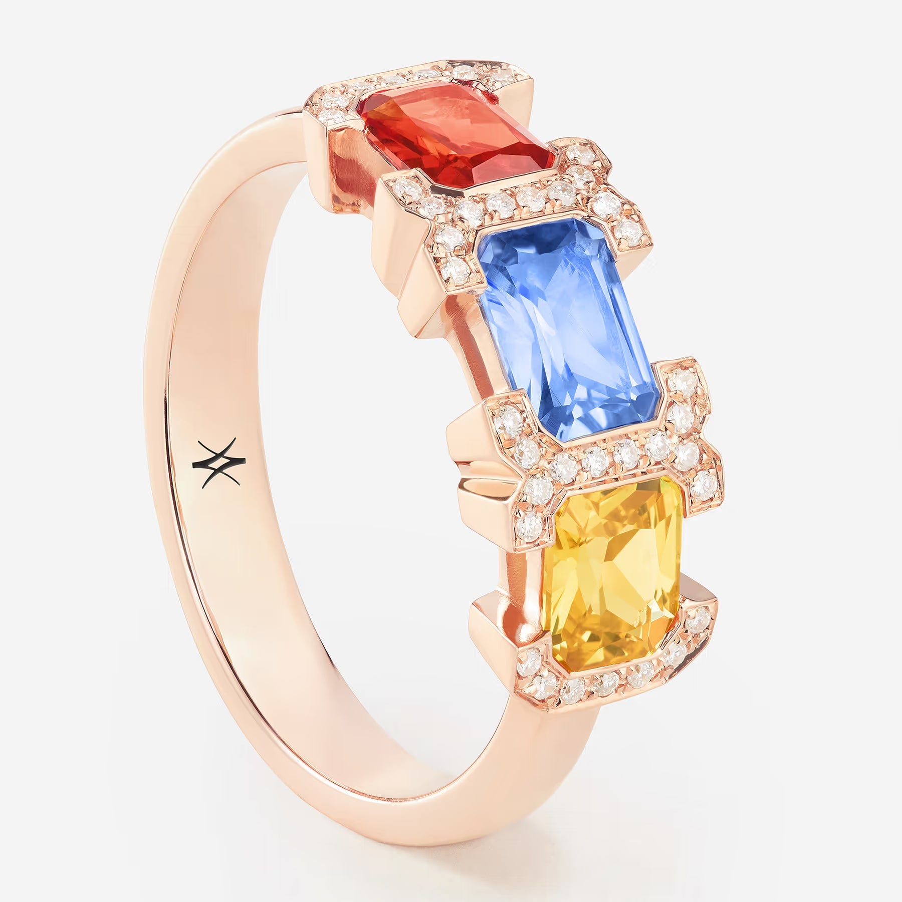 Saphirs bleu, orange et jaune | Or rose 750 ‰