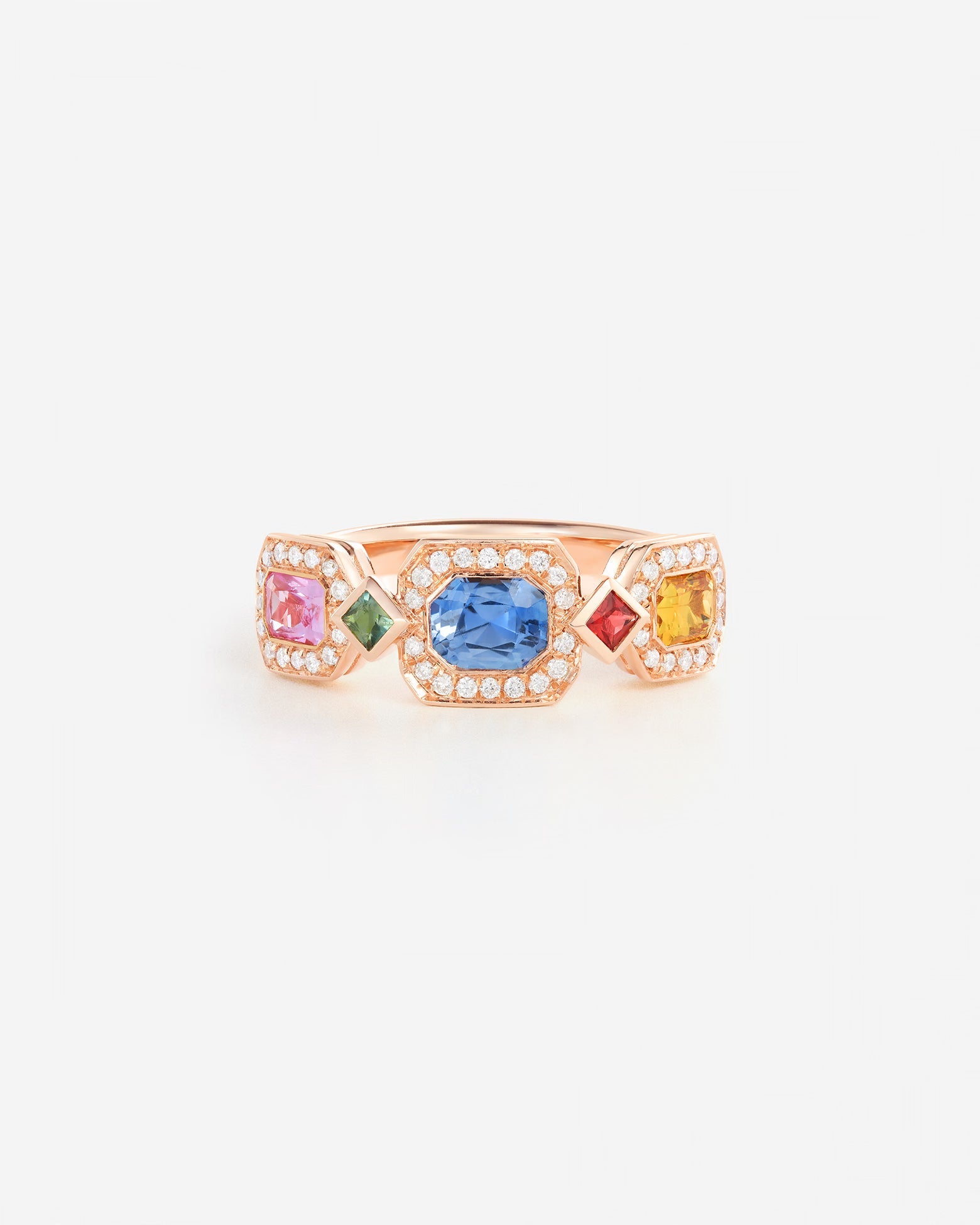 Saphirs bleu, jaune et rose | Or rose 750 ‰
