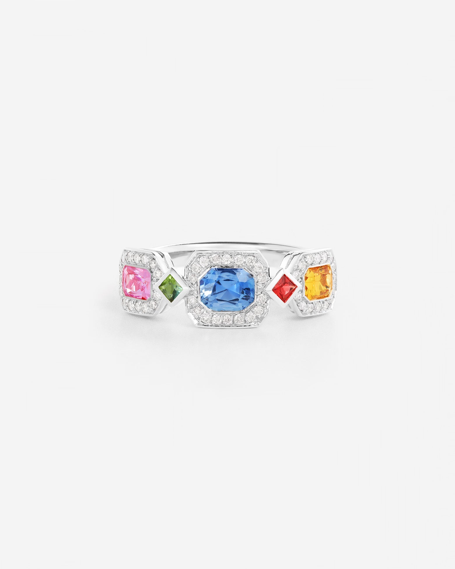 Saphirs bleu, jaune et rose | Or blanc 750 ‰