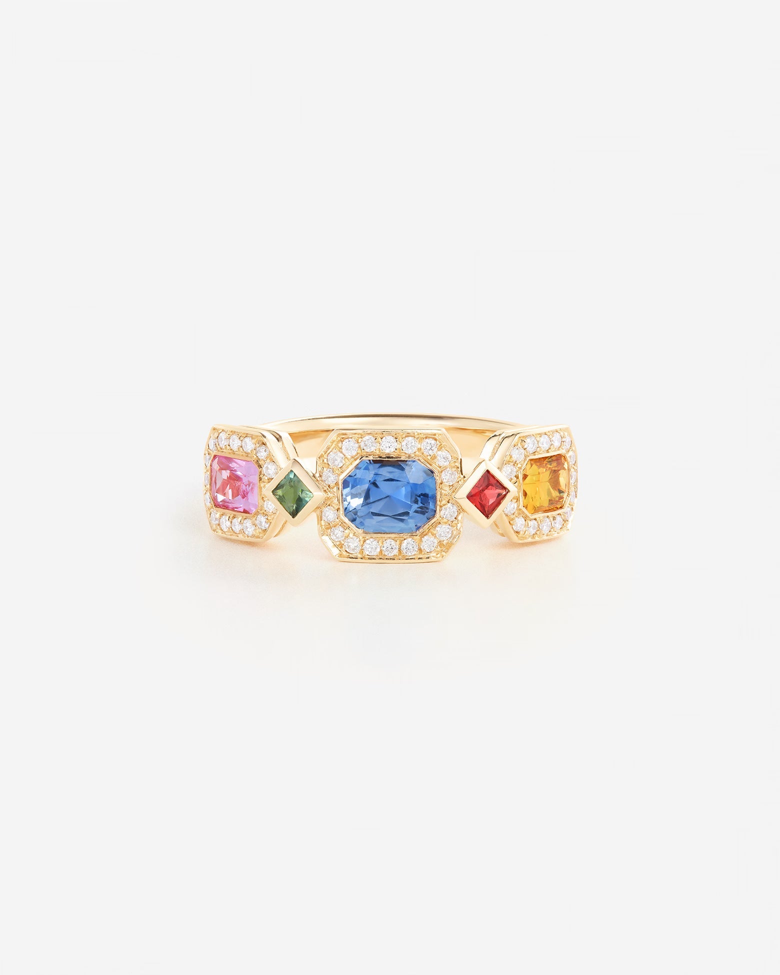 Saphirs bleu, jaune et rose | Or jaune 750 ‰