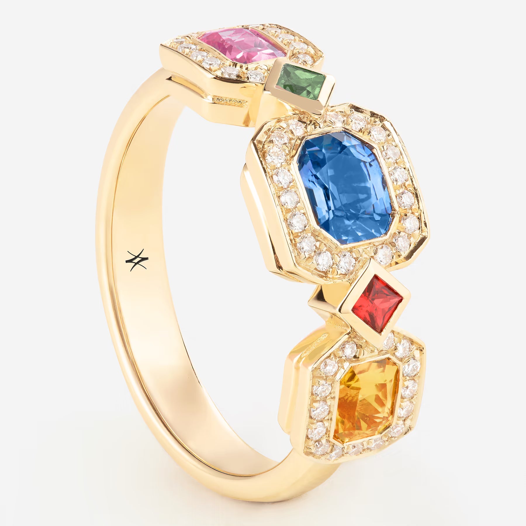 Saphirs bleu, jaune et rose | Or jaune 750 ‰