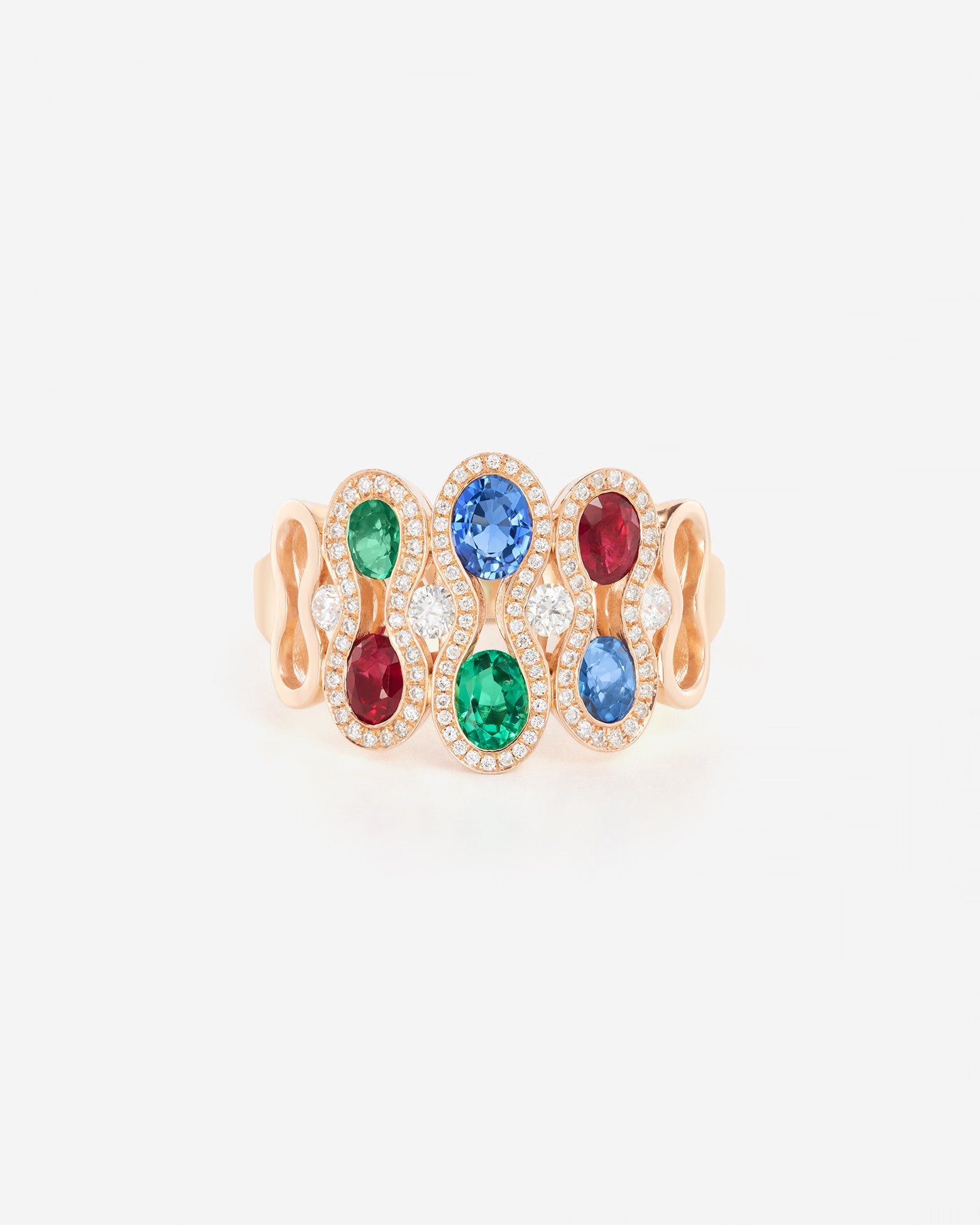 Saphirs bleu, Emeraudes, Rubis et Diamants | Or rose 750 ‰
