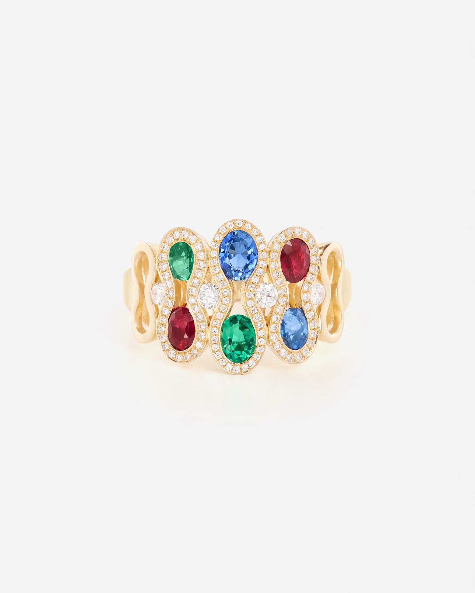 Saphirs bleu, Emeraudes, Rubis et Diamants | Or jaune 750 ‰