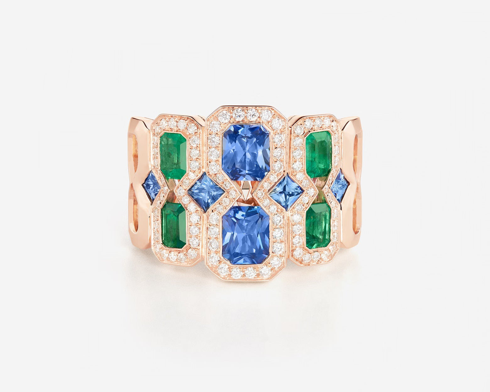 Saphirs bleu et émeraudes | Or rose 750 ‰