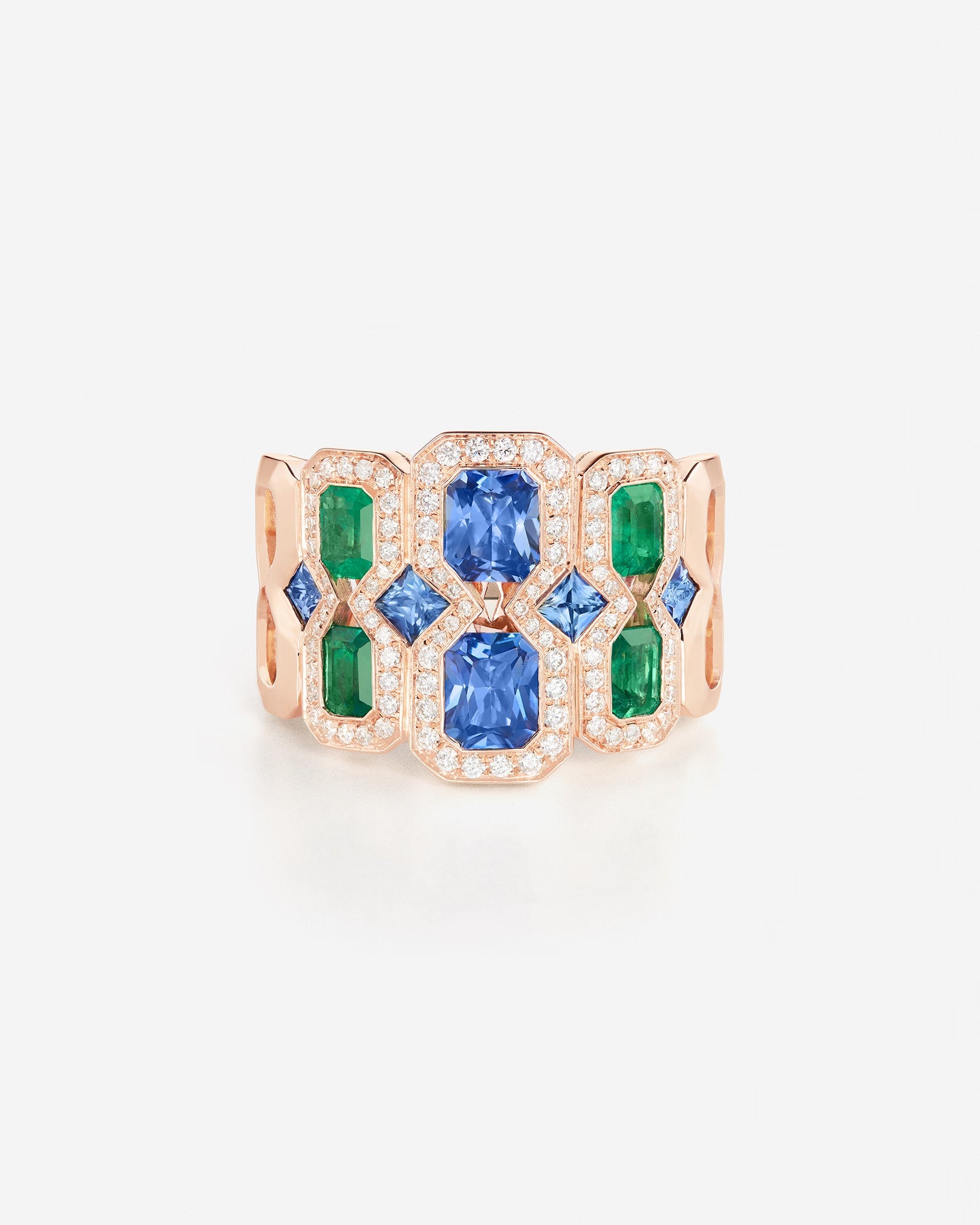 Saphirs bleu et émeraudes | Or rose 750 ‰