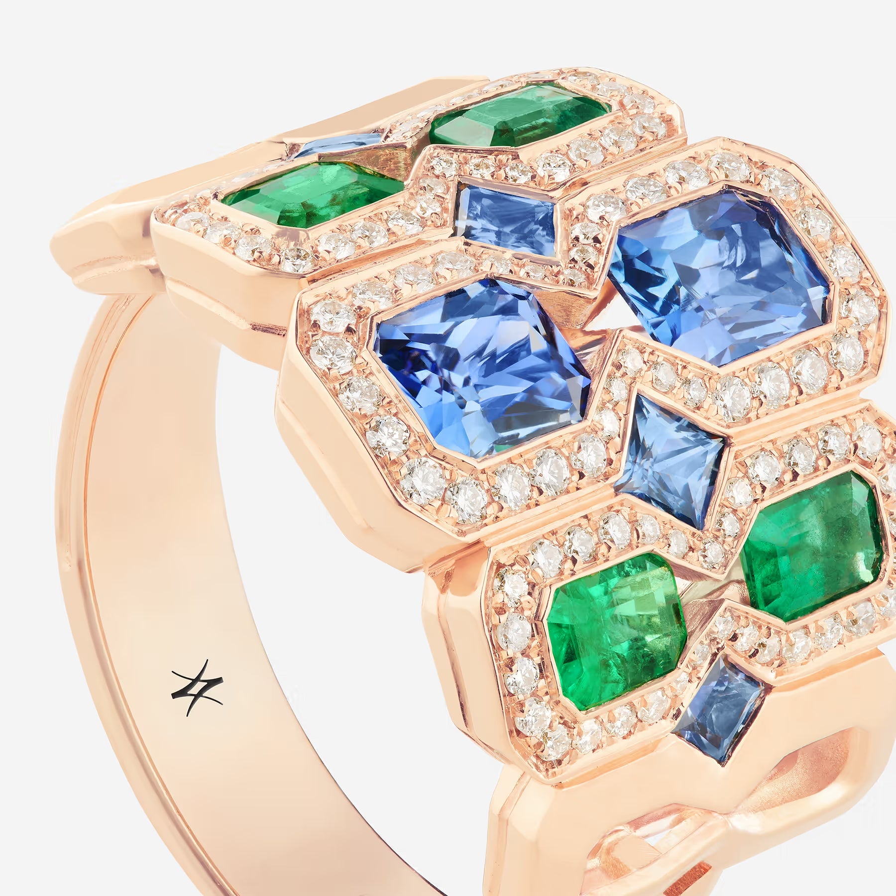 Saphirs bleu et émeraudes | Or rose 750 ‰
