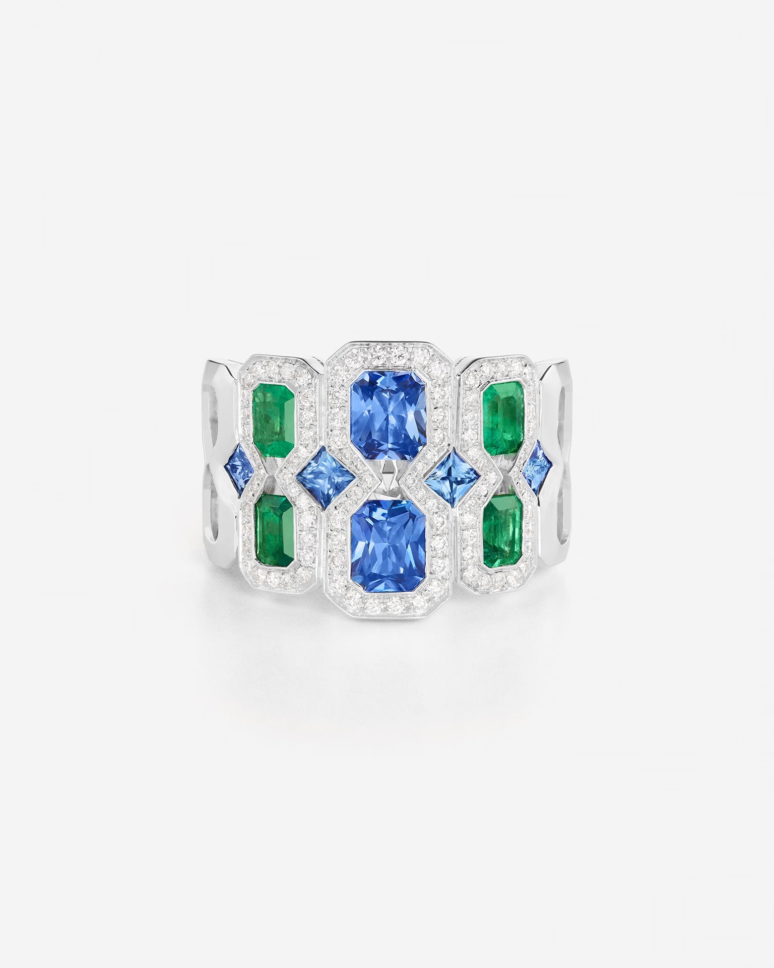 Saphirs bleu et émeraudes | Or blanc 750 ‰