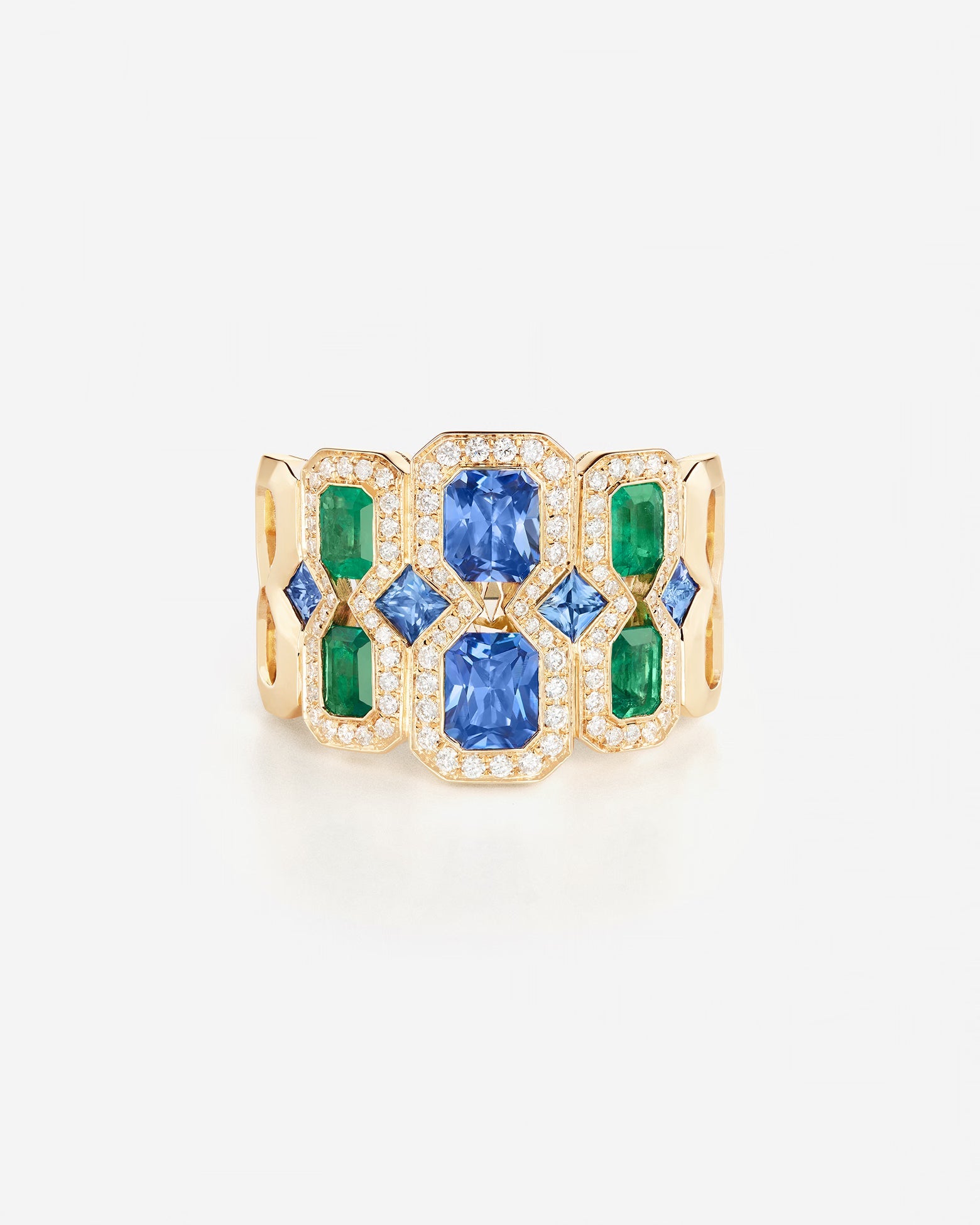 Saphirs bleu et émeraudes | Or jaune 750 ‰