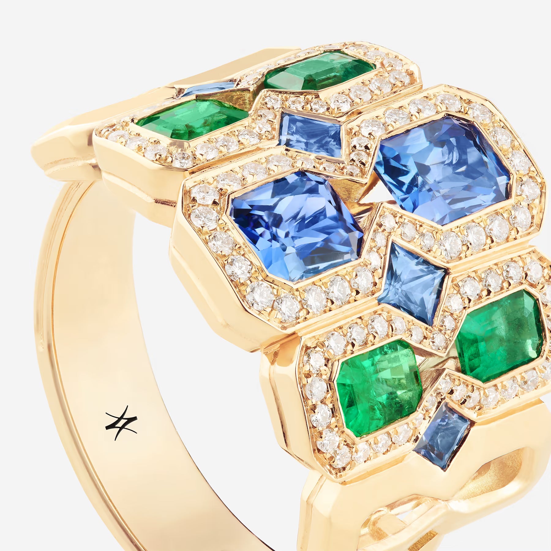 Saphirs bleu et émeraudes | Or jaune 750 ‰