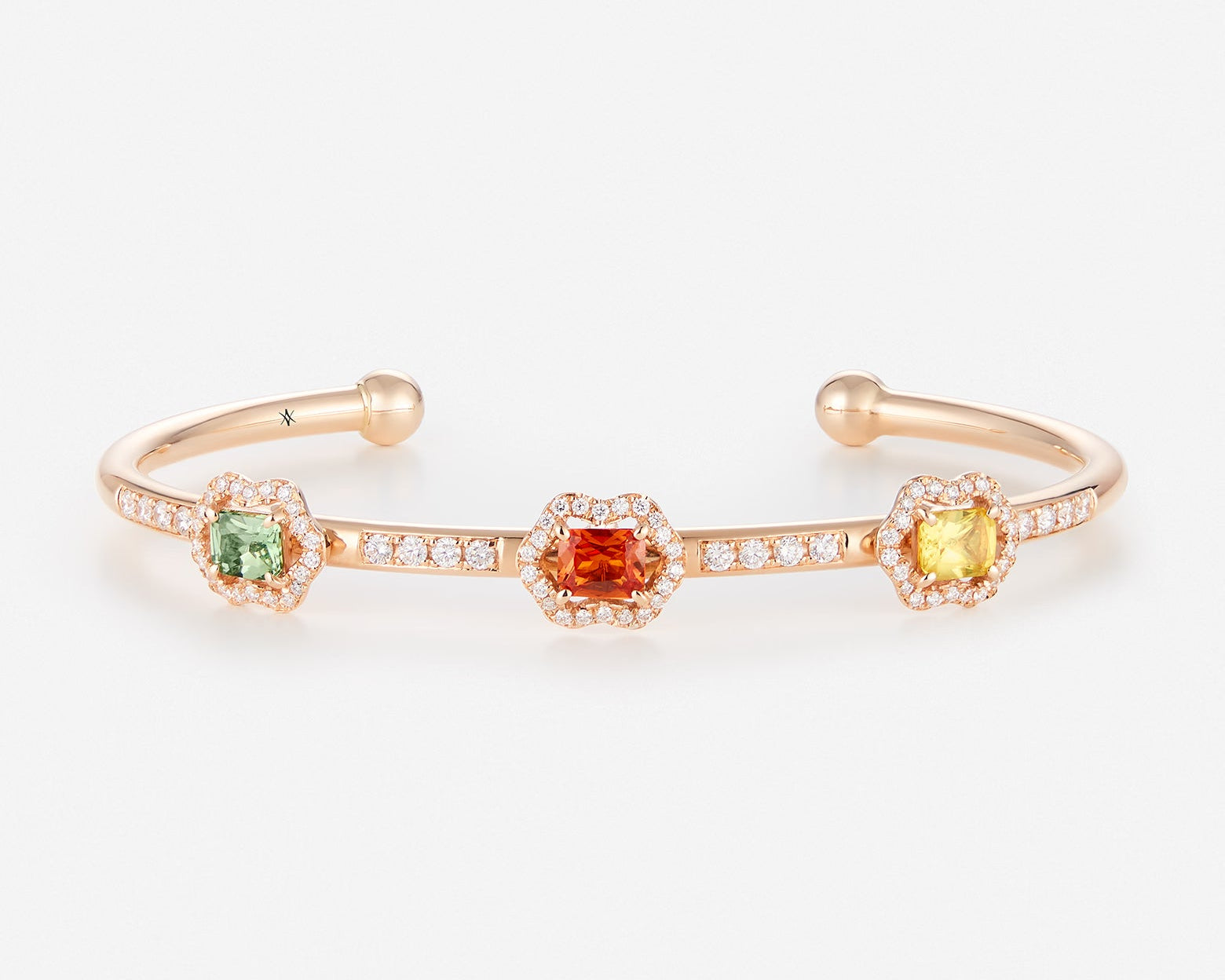 Saphirs orange, jaune et vert | Or rose 750 ‰