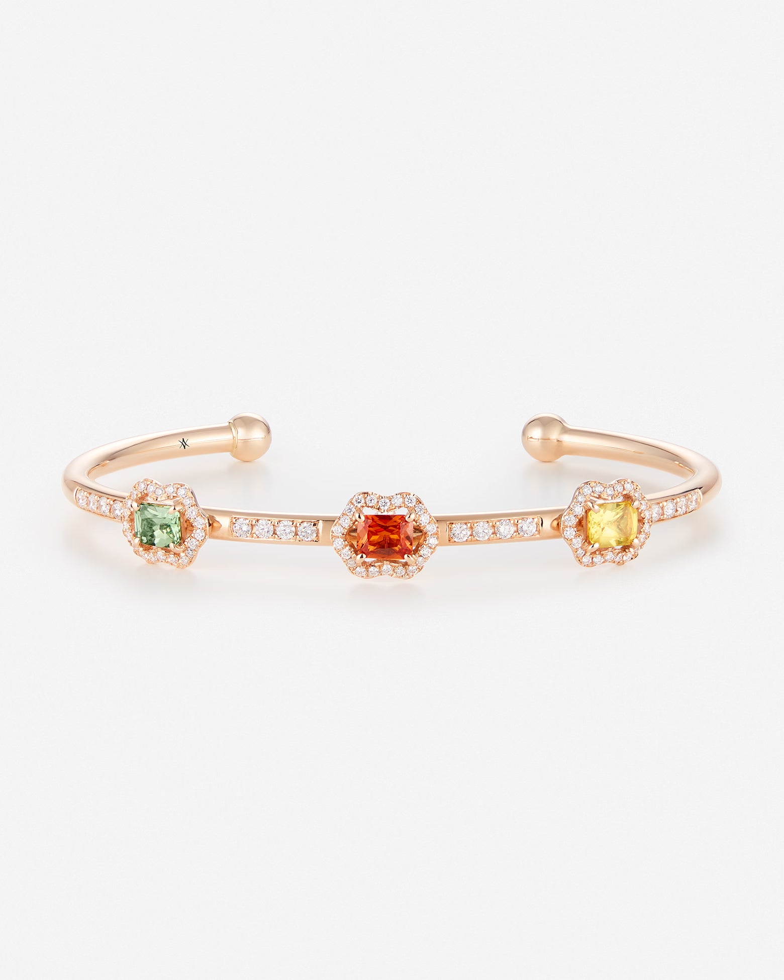 Saphirs orange, jaune et vert | Or rose 750 ‰