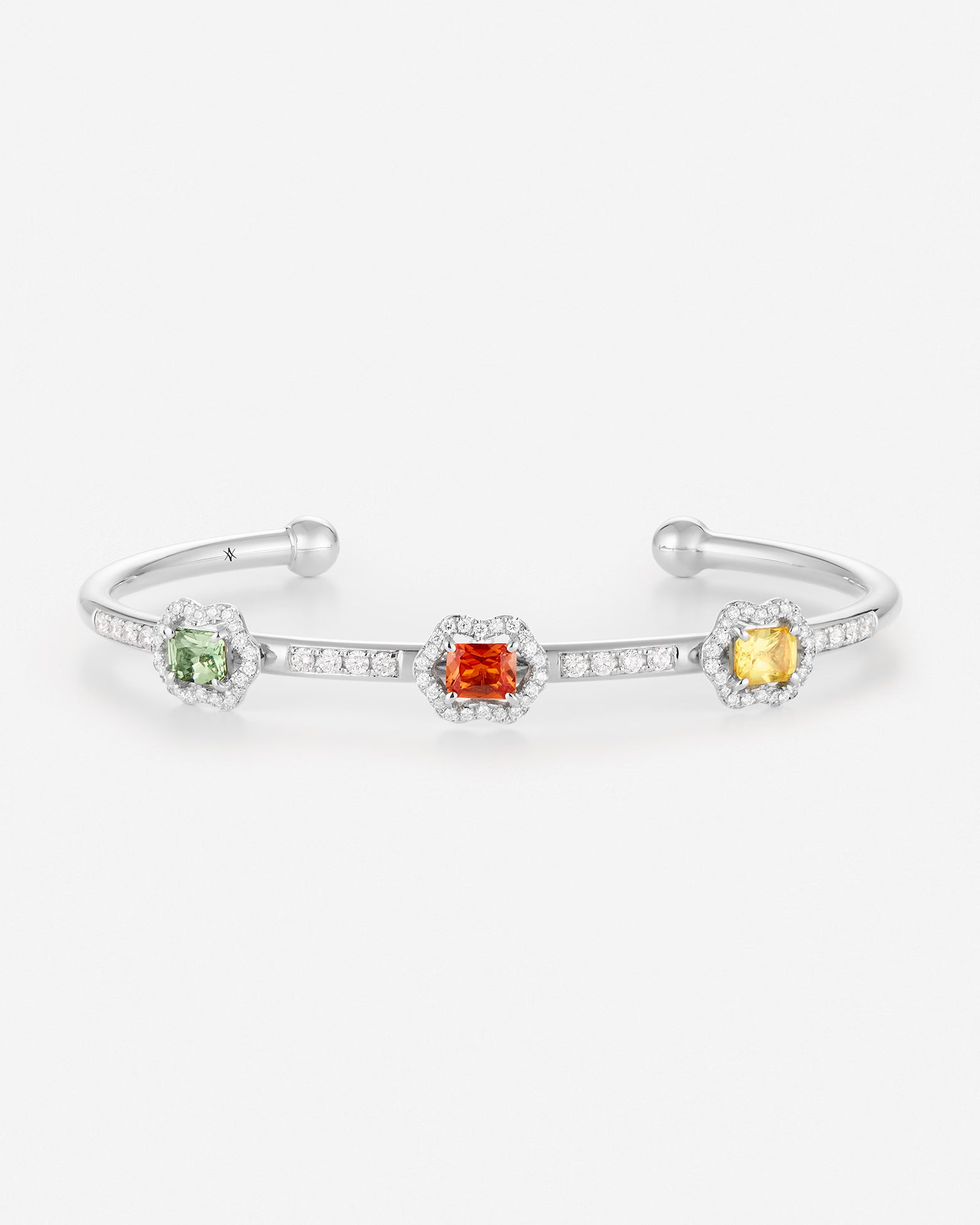 Saphirs orange, jaune et vert | Or blanc 750 ‰