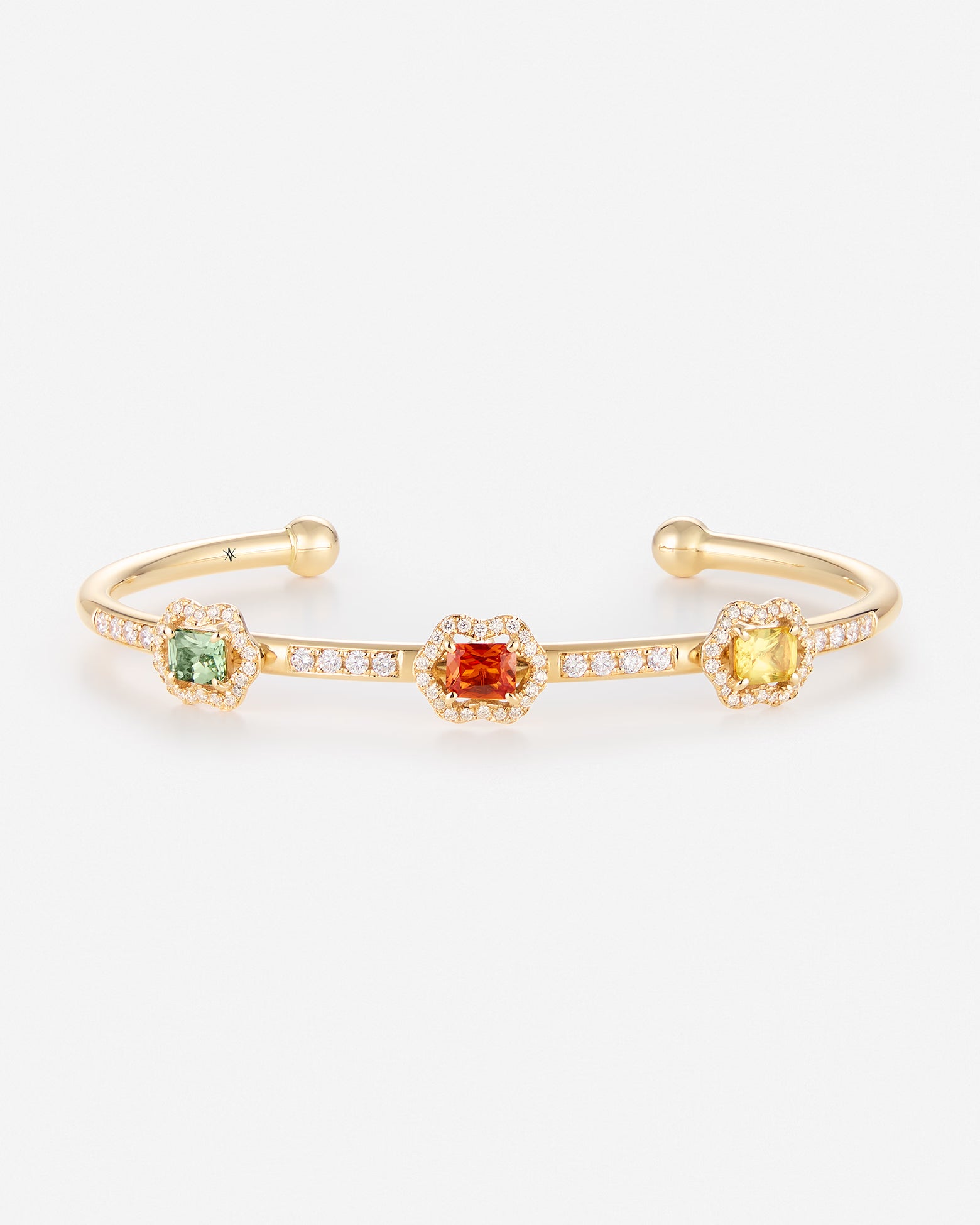 Saphirs orange, jaune et vert | Or jaune 750 ‰