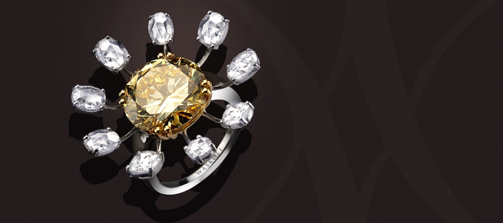 White and yellow gold yellow diamond ring | Waskoll Joaillier Rue de la ...