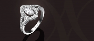 Bague Dentelle or blanc diamant Marquise