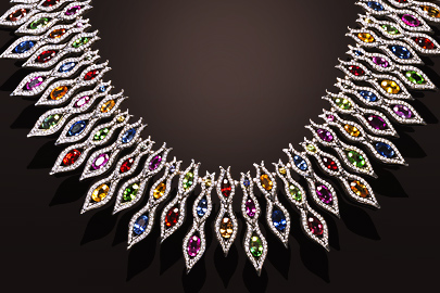 Collier Flamme or blanc saphirs multicolores