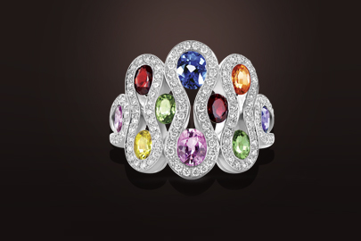 bague or blanc saphirs multicolores